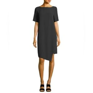 Black Eileen Fisher Asymmetrical Georgette Crepe Dress
